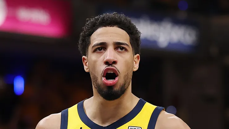 Tyrese Haliburton #0 of the Indiana Pacers reacts during the fourth quarter against the Oklahoma City Thunder in Game Three of the 2025 NBA Finals