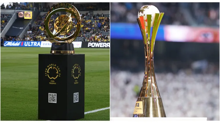 2025 FIFA Club World Cup trophy and FIFA Intercontinental Cup trophy.