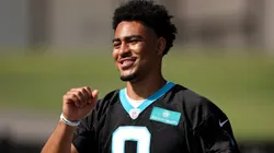 Bryce Young #9 of the Carolina Panthers attends Carolina Panthers Training Camp at Wofford College on July 26, 2023 in Spartanburg, South Carolina.