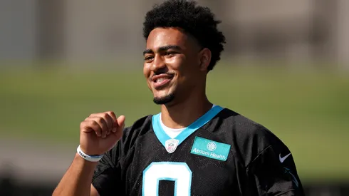 Bryce Young #9 of the Carolina Panthers attends Carolina Panthers Training Camp at Wofford College on July 26, 2023 in Spartanburg, South Carolina.