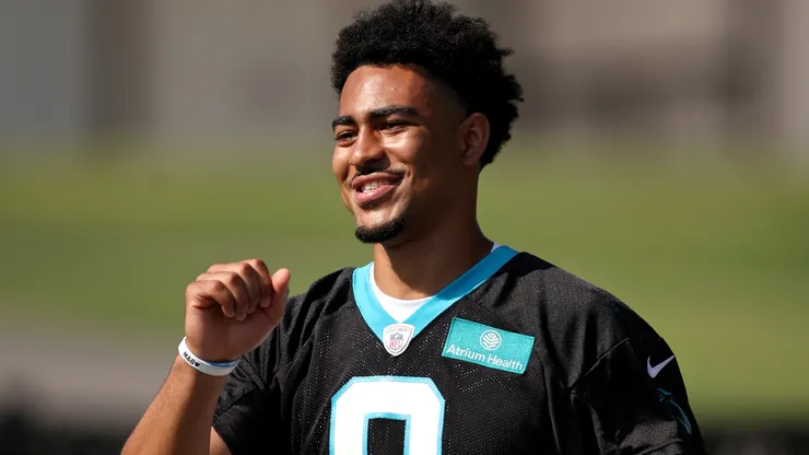 Bryce Young #9 of the Carolina Panthers attends Carolina Panthers Training Camp at Wofford College on July 26, 2023 in Spartanburg, South Carolina.