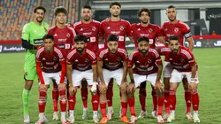 Al-Ahly line up before the match between Al Ahly and Al Mokawloon at Cairo International Stadium.