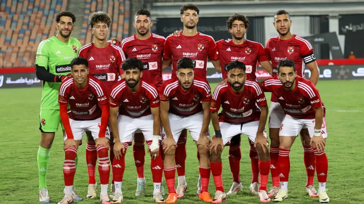 Al-Ahly line up before the match between Al Ahly and Al Mokawloon at Cairo International Stadium.