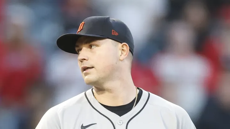 Tarik Skubal after a strikeout against Zach Neto on May 02, 2025 in Anaheim.