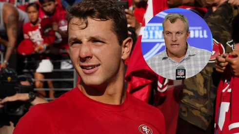 Brock Purdy #13 of the San Francisco 49ers signs autographs for fans before playing the Los Angeles Chargers in a preseason game at Levi's Stadium on August 25, 2023 in Santa Clara, California.