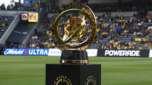 The trophy is displayed prior to the FIFA Club World Cup 2025 Play-In match between Los Angeles Football Club and Club America at BMO Stadium on May 31, 2025 in Los Angeles, California.
