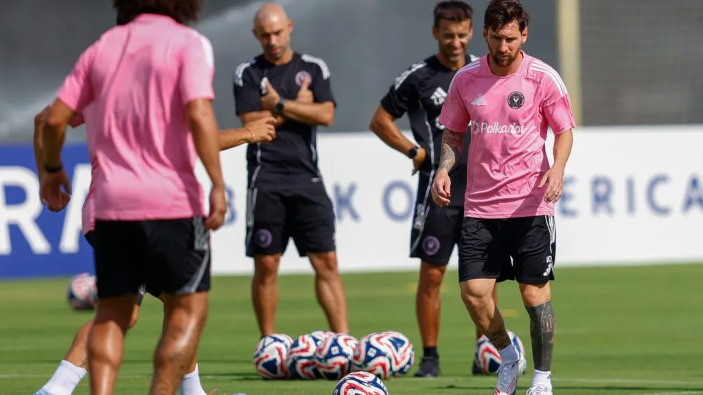 Lionel Messi #10 of Inter Miami CF participates in the Training/Press Conference ahead of their FIFA Club World Cup 2025 match between Inter Miami CF and Al Ahly at Florida Blue Training Center on June 13, 2025 in Fort Lauderdale, Florida. (Photo by Chris Arjoon/Getty Images)