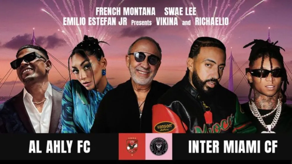 Richaelio, Vikina, Emilio Estefan Jr, French Montana and Swae Lee for the 2025 Club World Cup. (Source: @FIFACWC)