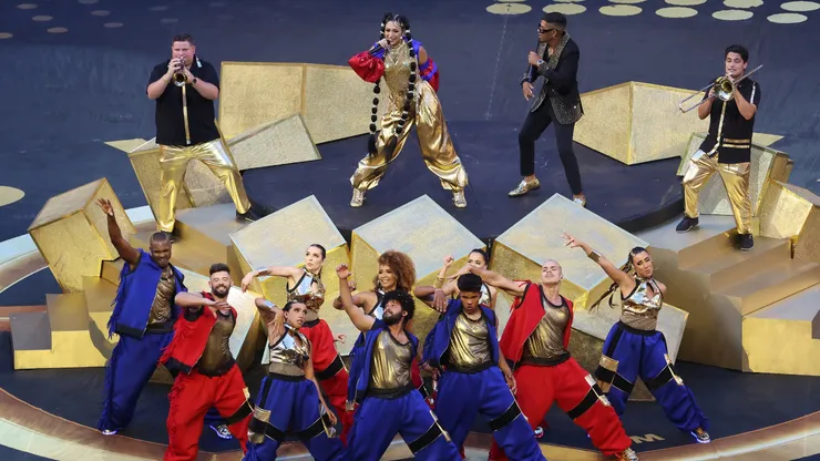 Singers Vikina and Richaelio perform during the Opening Ceremony prior to the FIFA Club World Cup 2025 group A match between Al Ahly FC and Internacional CF Miami.