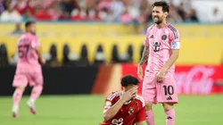 Lionel Messi #10 of Inter Miami CF reacts as Hussein Elshahat #13 of Al Ahly FC appears to be injured during the FIFA Club World Cup 2025.