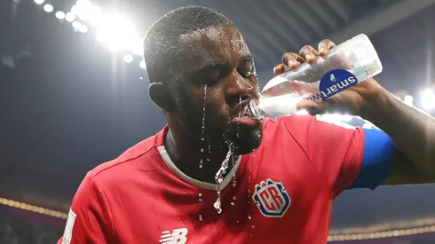 Joel Campbell of Costa Rica drinks prior to the FIFA World Cup Qatar 2022 Group E match between Costa Rica and Germany at Al Bayt Stadium on December 01, 2022 in Al Khor, Qatar