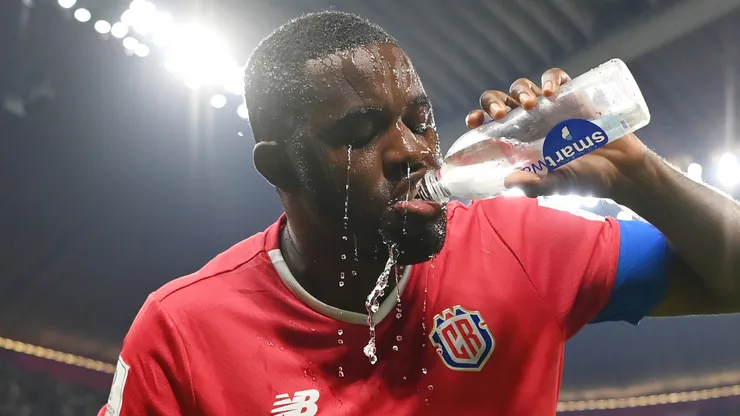 Joel Campbell of Costa Rica drinks prior to the FIFA World Cup Qatar 2022 Group E match between Costa Rica and Germany at Al Bayt Stadium on December 01, 2022 in Al Khor, Qatar