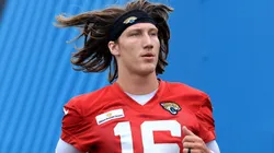 Trevor Lawrence #16 of the Jacksonville Jaguars participates in drills during Jacksonville Jaguars Mandatory Minicamp at TIAA Bank Field on June 14, 2021 in Jacksonville, Florida.