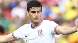 Gio Reyna #7 of United States reacts during the first half against Colombia at Commanders Field on June 08, 2024 in Landover, Maryland.