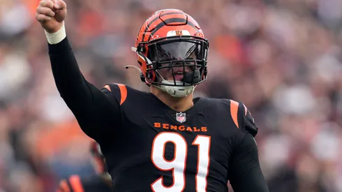 Trey Hendrickson #91 of the Cincinnati Bengals reacts after a play in the second half of the game against the Minnesota Vikings at Paycor Stadium on December 16, 2023 in Cincinnati, Ohio.