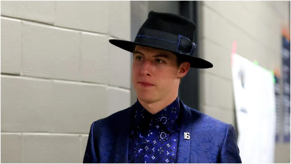 Mitchell Marner #16 of the Toronto Maple Leafs arrives prior to the 2023 NHL All-Star Skills Competition at FLA Live Arena on February 03, 2023 in Sunrise, Florida.