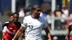 Malik Tillman #17 of United States of United States in action against Wayne Frederick II #14 of Trinidad and Tobago in the first half during the Gold Cup 2025