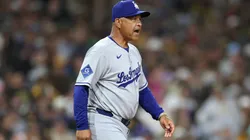 Manager Dave Roberts walks to the mound to relieve Matt Sauer #64 of the Los Angeles Dodgers during the sixth inning of a game against the San Diego Padres at Petco Park on June 10, 2025 in San Diego, California.