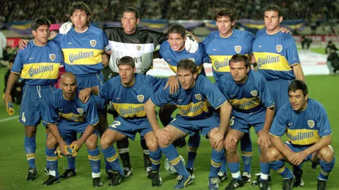 The Boca Juniors team pose for the team photo before the 2000 Toyota Intercontinental Cup against Real Madrid in the National Stadiu, Tokyo.