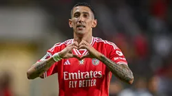 Angel Di Maria of SL Benfica celebrates after scores his sides first goal during the Supercopa de Portugal Final match between SL Benfica v FC Porto at Estadio Municipal de Aveiro on August 9, 2023.