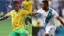 Leon Bailey #7 of Jamaica and Carlos Mejía #6 of Guatemala.