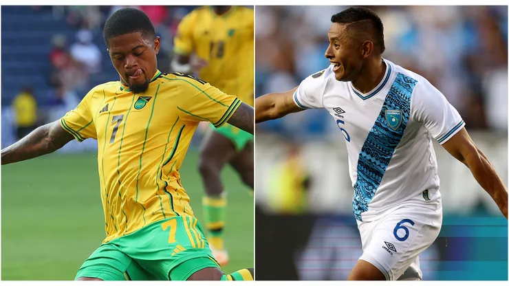 Leon Bailey #7 of Jamaica and Carlos Mejía #6 of Guatemala.