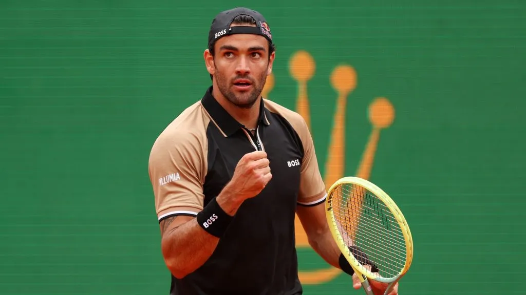 Matteo Berrettini of Italy celebrates a point against Miomir Kecmanovic of Serbia during the Men’s Singles First Round match on day three of the Rolex Monte-Carlo Masters in 2024. (Source: Julian Finney/Getty Images)