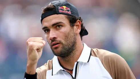 Matteo Berrettini of Italy reacts after winning a point against Gregoire Barrere of France during Day One of the National Bank Open, part of the Hologic ATP Tour, at Sobeys Stadium on August 7, 2023.