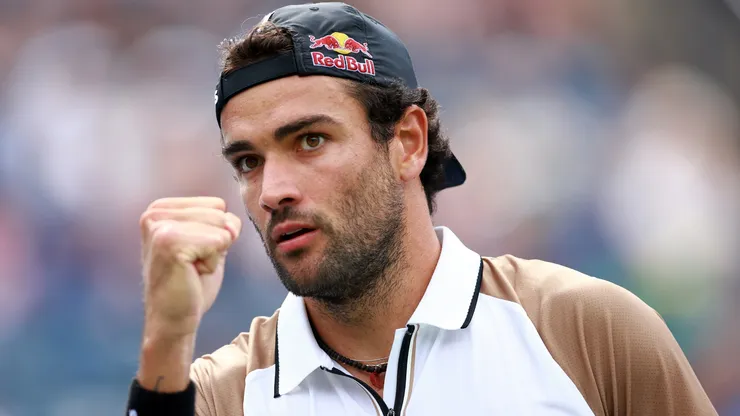 Matteo Berrettini of Italy reacts after winning a point against Gregoire Barrere of France during Day One of the National Bank Open, part of the Hologic ATP Tour, at Sobeys Stadium on August 7, 2023.