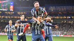Nelson Deossa of Monterrey celebrates with teammates after scoring the team’s first goal during the 16th round match between Monterrey and America as part of the Torneo Clausura 2025 Liga MX.