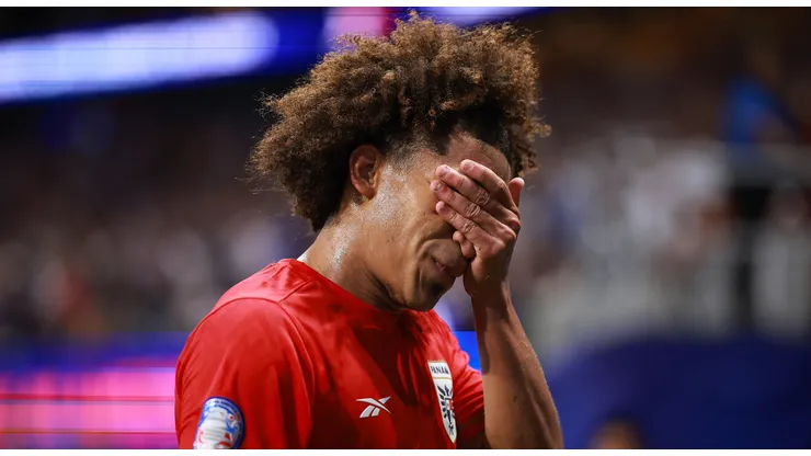 Adalberto Carrasquilla of Panama leaves the pitch after being sent off during the CONMEBOL Copa America USA 2024 Group C match between Panama and United States at Mercedes-Benz Stadium on June 27, 2024 in Atlanta, Georgia.