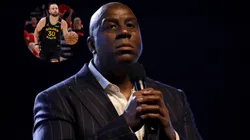Magic Johnson speaks to the crowd before the 69th NBA All-Star Game at the United Center on February 16, 2020 in Chicago, Illinois.