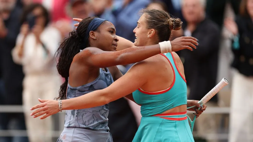 Coco Gauff and Aryna Sabalenka embrace after 2025 Roland Garros final (&nbsp;Julian Finney/Getty Images)