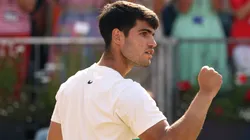 Carlos Alcaraz of Spain celebrates victory over Adam Walton of Australia during the Men's Singles First Round match on Day Nine of the 2025 HSBC Championships at The Queen's Club on June 17, 2025 in London, England.