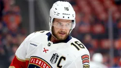 Aleksander Barkov #16 of the Florida Panthers warms up prior to a game against the Edmonton Oilers in Game Two of the 2025 Stanley Cup Final at Rogers Place on June 06, 2025.