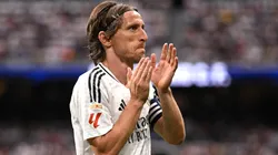 Luka Modric of Real Madrid applauds the fans during the LaLiga match between Real Madrid CF and Real Sociedad at Estadio Santiago Bernabeu on May 24, 2025 in Madrid, Spain.