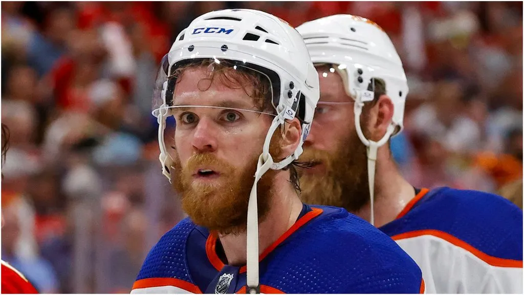 Connor McDavid #97 of the Edmonton Oilers skates through center ice after the loss to the Florida Panthers in Game Seven of the Final of the 2024 Stanley Cup Playoffs at the Amerant Bank Arena on June 24, 2024 in Sunrise, Florida.
