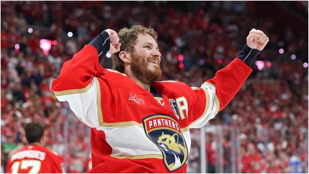 Matthew Tkachuk #19 of the Florida Panthers celebrates after his team defeated the Edmonton Oilers to win the Stanley Cup in Game Six of the 2025 Stanley Cup Final at Amerant Bank Arena on June 17, 2025 in Sunrise, Florida.