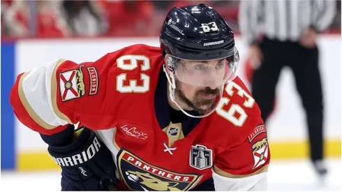 Brad Marchand #63 of the Florida Panthers looks on during the second period against the Edmonton Oilers in Game Six of the 2025 Stanley Cup Final at Amerant Bank Arena on June 17, 2025 in Sunrise, Florida.