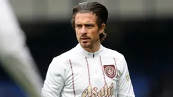 Jack Grealish of Manchester City warms up prior to the Premier League match between Everton FC and Manchester City FC at Goodison Park on April 19, 2025 in Liverpool, England.