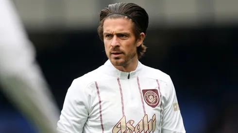 Jack Grealish of Manchester City warms up prior to the Premier League match between Everton FC and Manchester City FC at Goodison Park on April 19, 2025 in Liverpool, England.