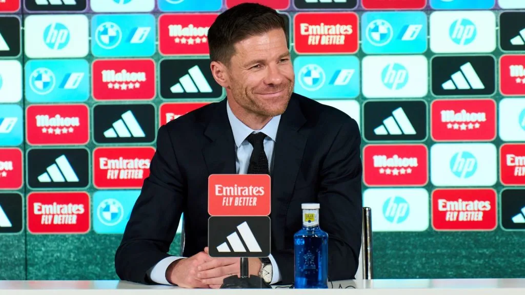 Xabi Alonso speaks in the press conference during his unveiling as new Head Coach of Real Madrid at Valdebebas training ground on May 26, 2025. (Source: Angel Martinez/Getty Images)