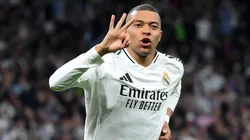 Kylian Mbappe of Real Madrid celebrates a goal.