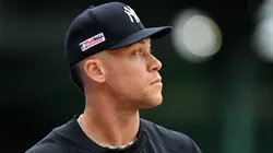 Aaron Judge #99 of the New York Yankees watches batting practice before a game against the Boston Red Sox at Fenway Park on June 14, 2025 in Boston, Massachusetts.