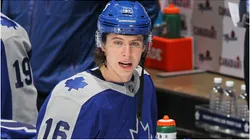 Mitchell Marner #16 of the Toronto Maple Leafs warms up prior to playing against the Winnipeg Jets in an NHL game at Scotiabank Arena on March 9, 2021 in Toronto, Ontario, Canada.