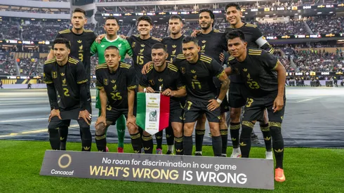 The Mexico starting lineup poses for photos prior to the Gold Cup match against Dominican Republic.