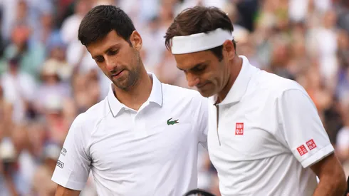 Novak Djokovic congratulates Roger Federer after the 2019 Wimbledon final.