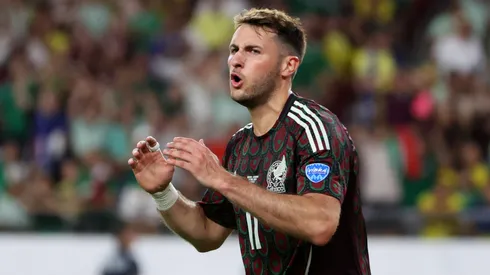 Santiago Gimenez of Mexico reacts in the second half during the CONMEBOL Copa America 2024 Group D match between Mexico and Ecuador.