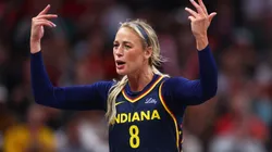 Sophie Cunningham reacts during Indiana Fever's match vs Washington Mystics