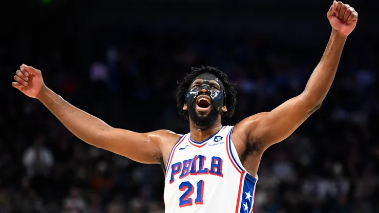 Joel Embiid #21 of the Philadelphia 76ers celebrates a play during the first half of a game against the Utah Jazz at Delta Center on December 28, 2024 in Salt Lake City, Utah.